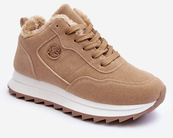 Insulated leather platform sports shoes, dark beige Adite