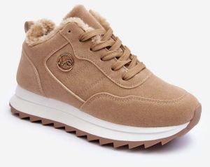 Insulated leather platform sports shoes, dark beige Adite