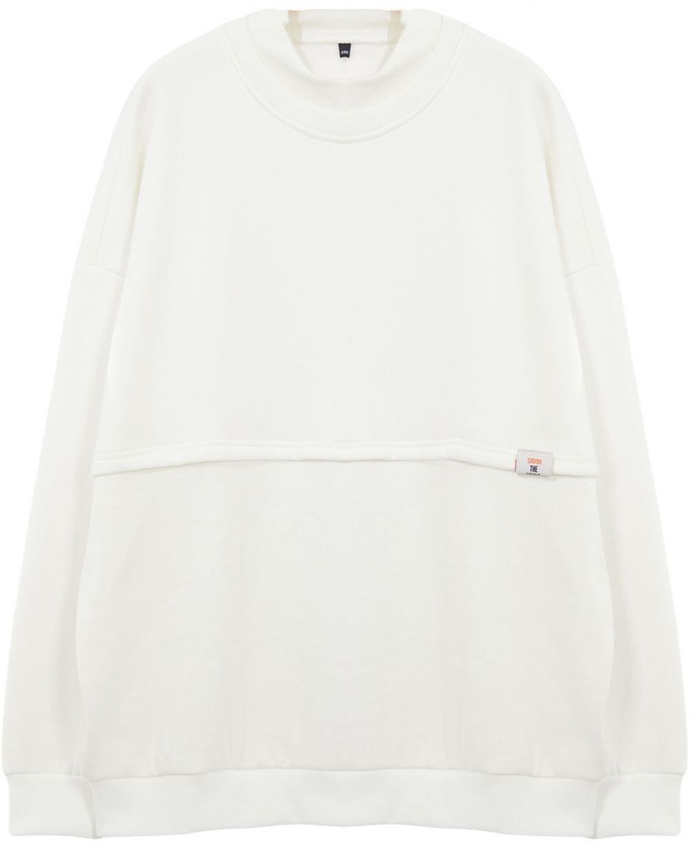 Trendyol Plus Size Ecru Oversize/Wide Cut Stand Collar Labeled Sweatshirt