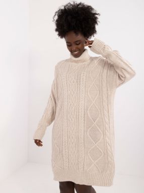 Light beige knitted dress with long sleeves