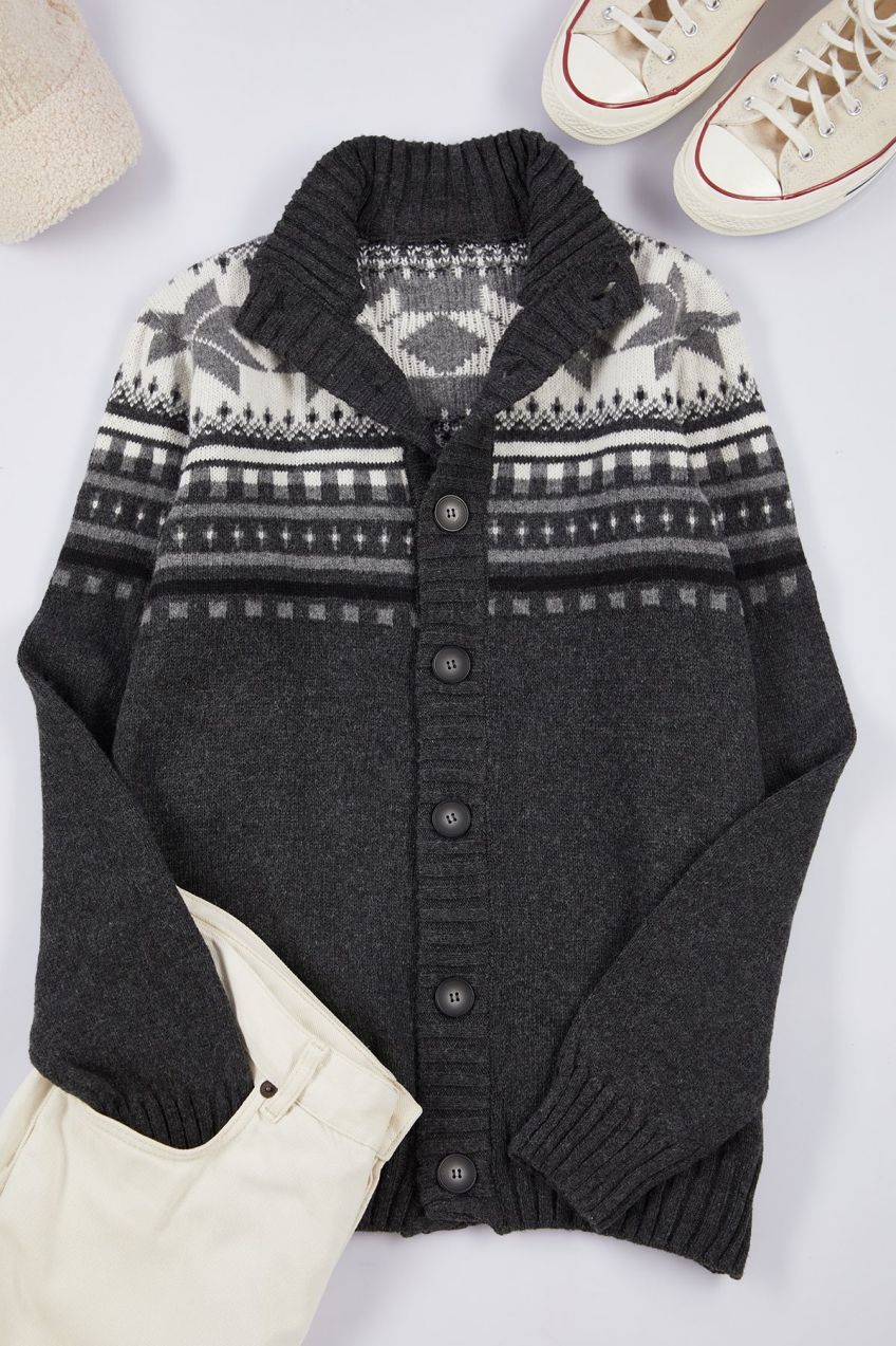 Trendyol Gray FL Men's Regular Half Turtleneck Ethnic Knitwear Cardigan
