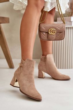 Women's ankle boots with a zipper eco suede dark beige Bonucci