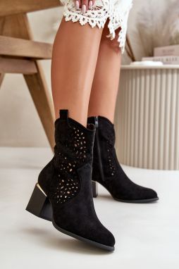 Openwork ankle boots with a flat eco suede with a zipper - black Sevana