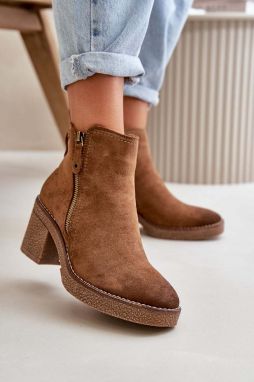 Insulated women's ankle boots with heels made of eco suede brown Velarilla