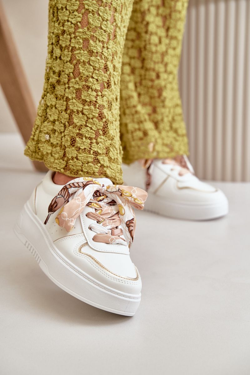 Women's platform sneakers with decorative lacing white Mistra
