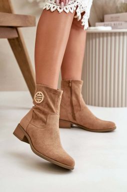 Women's ankle boots with zip with decorative detal Eco suede beige Lerioria