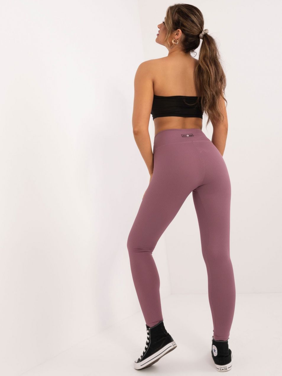Dusty pink basic striped sports leggings