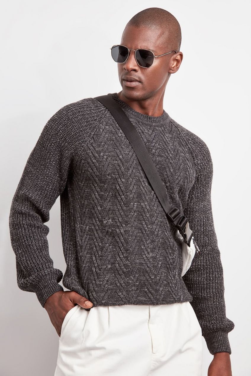 Trendyol Anthracite Slim Crew Neck Knitwear Sweater