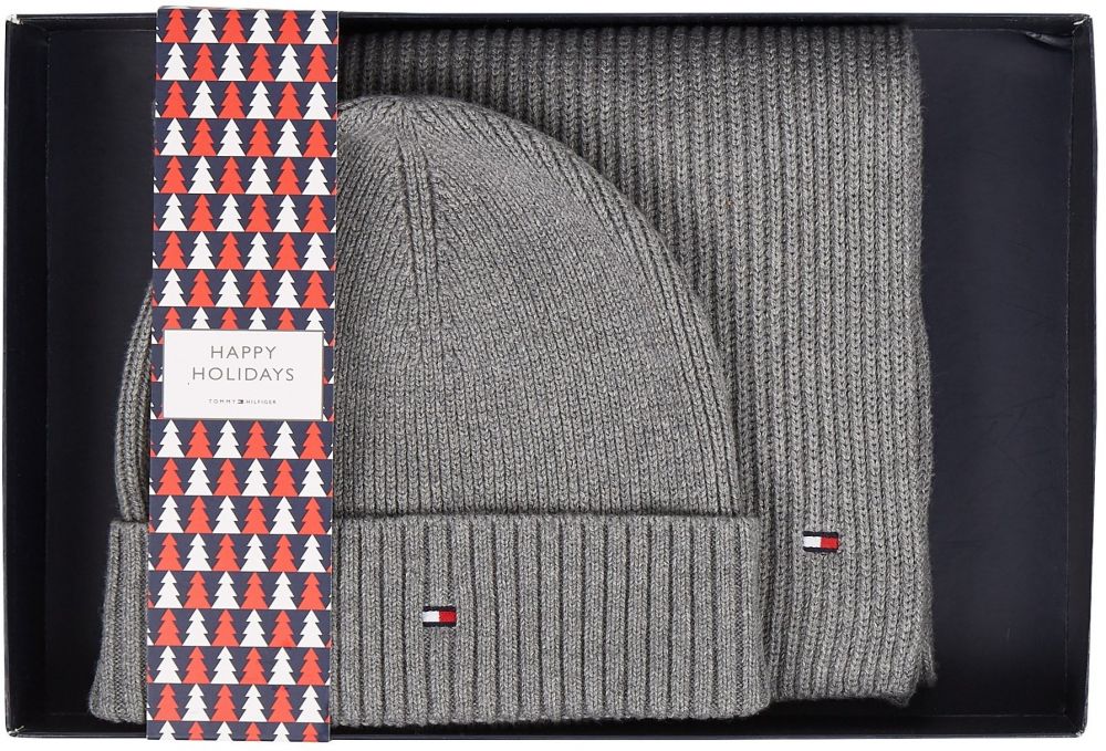 Tommy Hilfiger Set - ESSENTIAL SCARF & BE sivý
