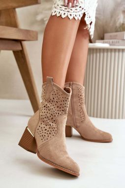 Openwork ankle boots with eco suede zipper closure dark beige Sevana