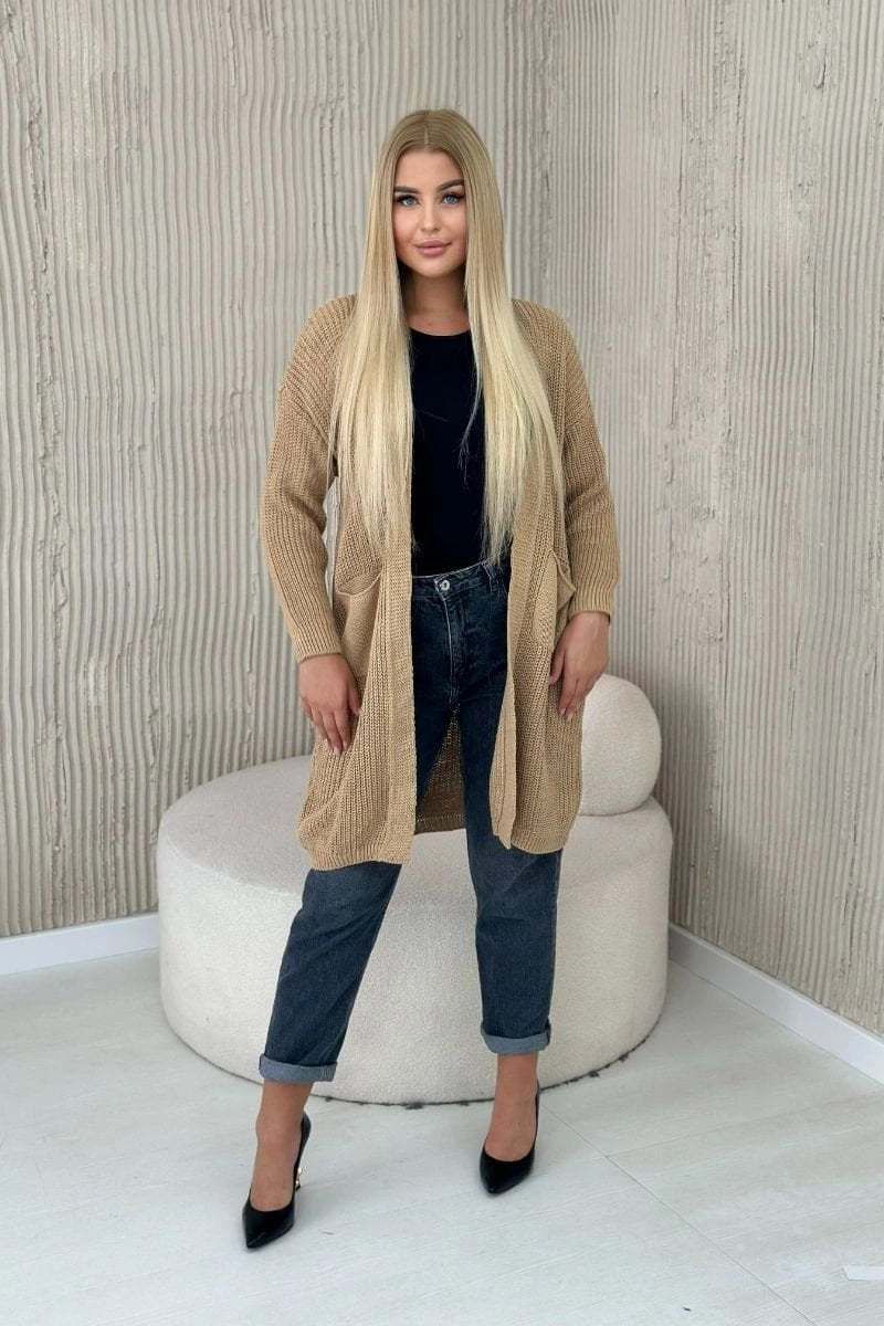 Cardigan with pockets dark beige