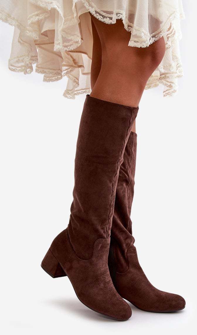 Eco Suede Women's Knee Boots With Zip Brown Elitara