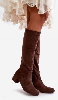 Eco Suede Women's Knee Boots With Zip Brown Elitara