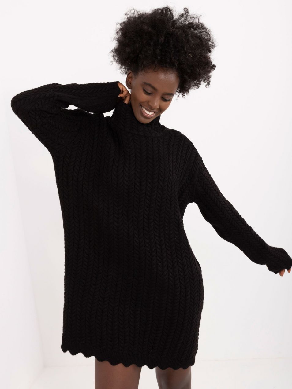 Black knitted dress with long sleeves