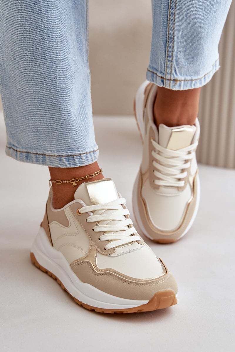 Women's platform sneakers made of eco-leather beige Issatta