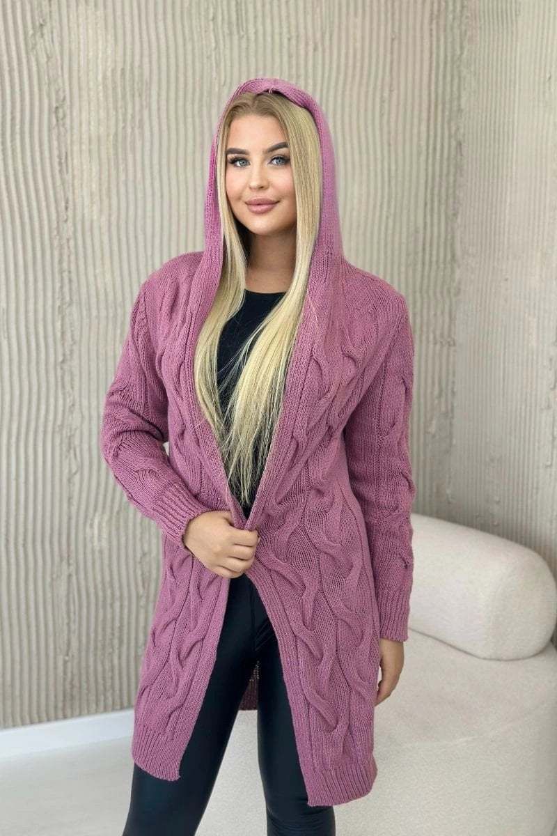 Hooded cardigan dark pink