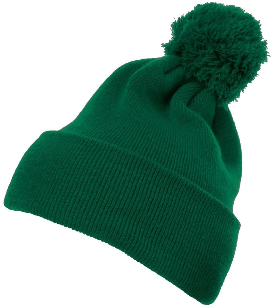 Pom Pom Knit hat with cuff spruce green