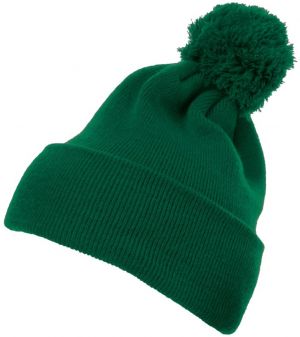 Pom Pom Knit hat with cuff spruce green