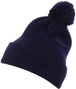 Pom Pom Knit hat with cuff navy blue