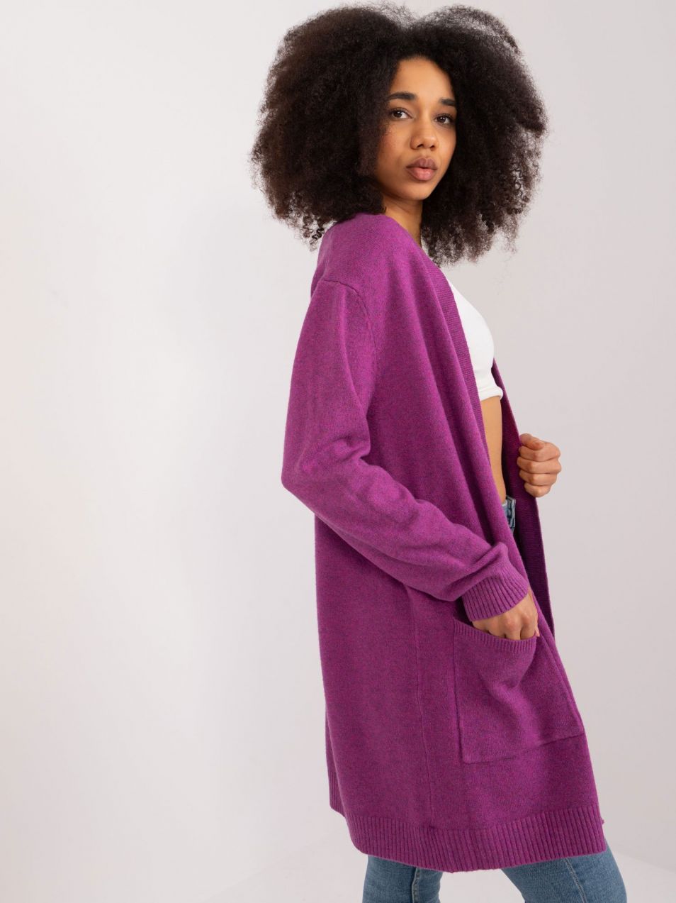 Purple women's cardigan without fastening