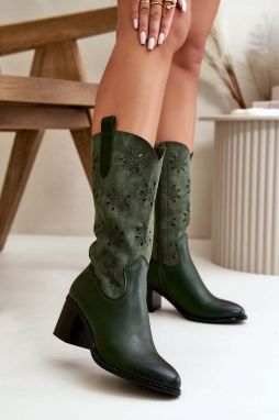 Women's mid-calf openwork boots made of eco suede green Nevilos
