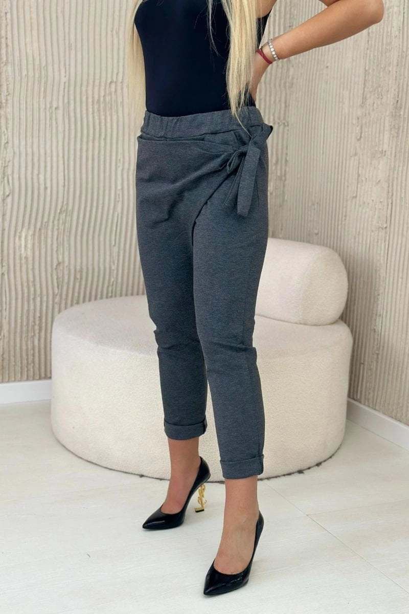 Viscose trousers with asymmetrical binding on the front Graphite