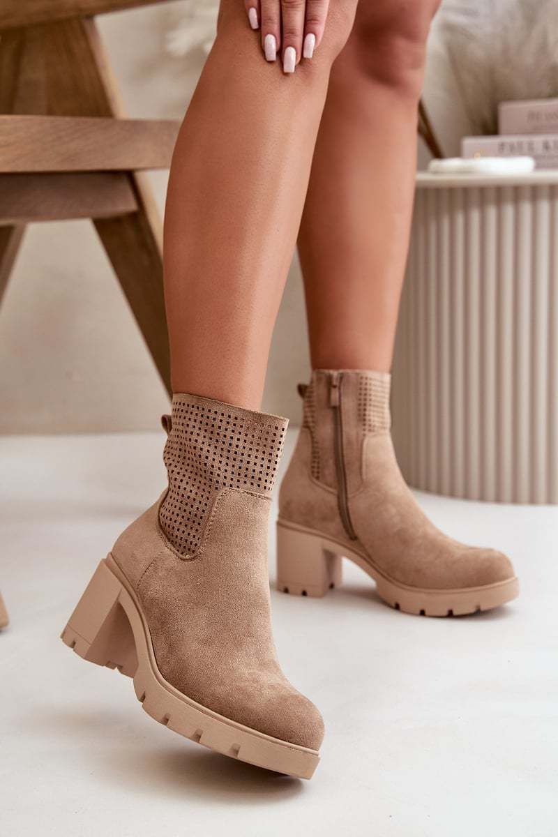 Women's ankle boots with zip eco suede beige Rashmi