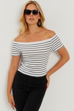 Cool & Sexy Women's White Madonna Collar Striped Camisole Blouse