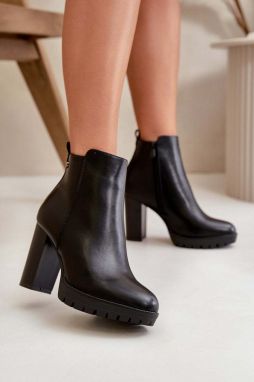 Women's insulated ankle boots with high heel with zip black Bioria