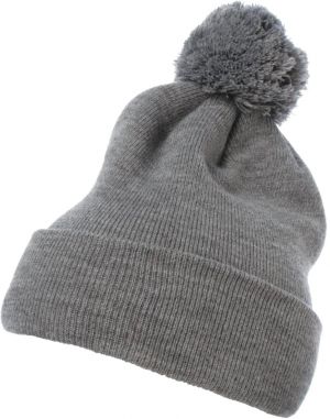 Pom Pom Knit hat with heather gray cuff