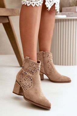 Openwork Ankle Boots Heel Zipper Fastening Brown Vosilara