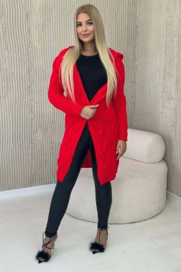 Red cardigan with hood