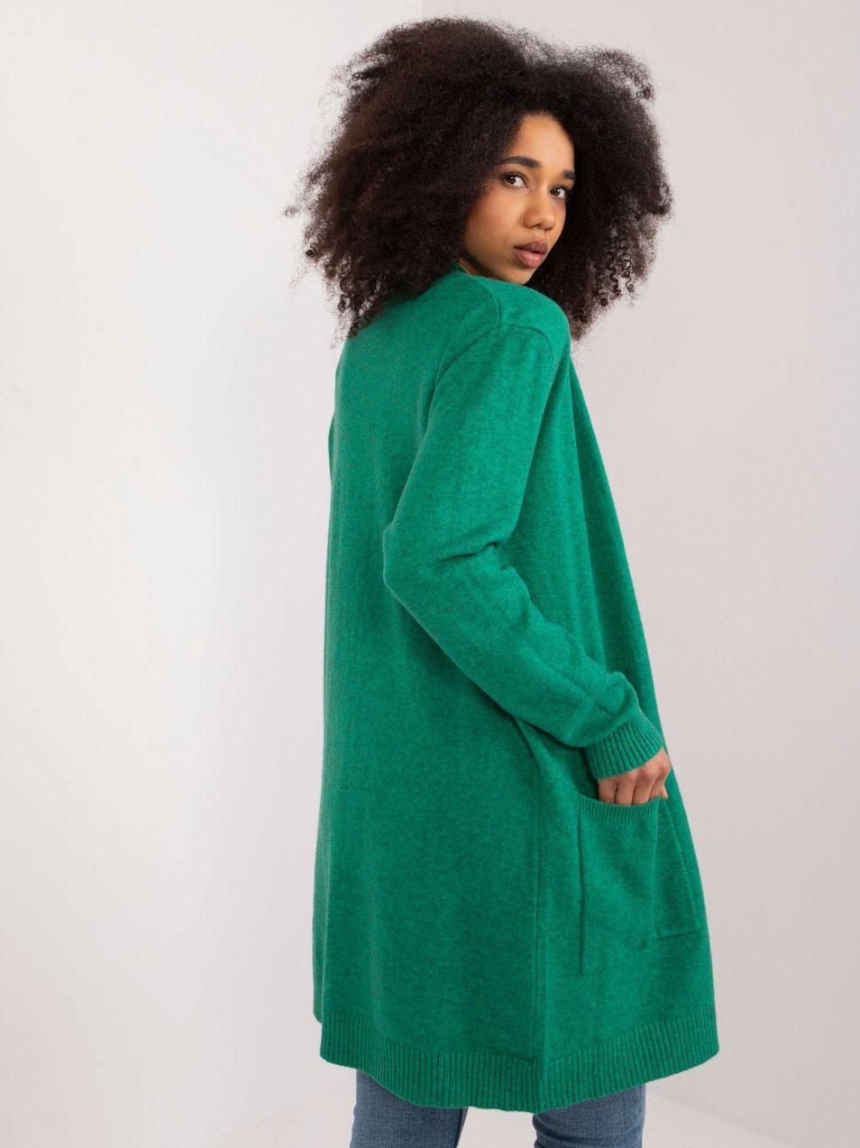 Green loose cardigan without fastening