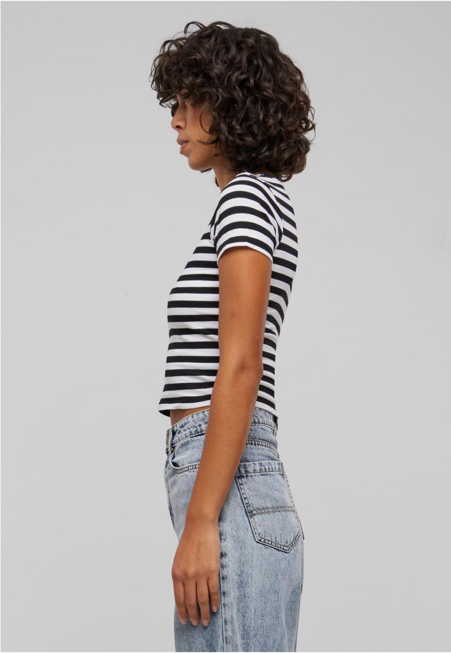 Women's short T-shirt with stripes white/black