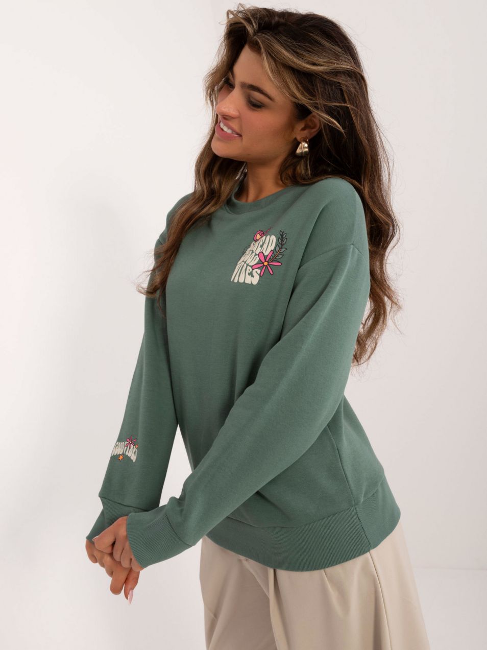 Khaki sweatshirt with SUBLEVEL print