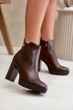 Women's insulated ankle boots with high heel with zip dark brown Bioria