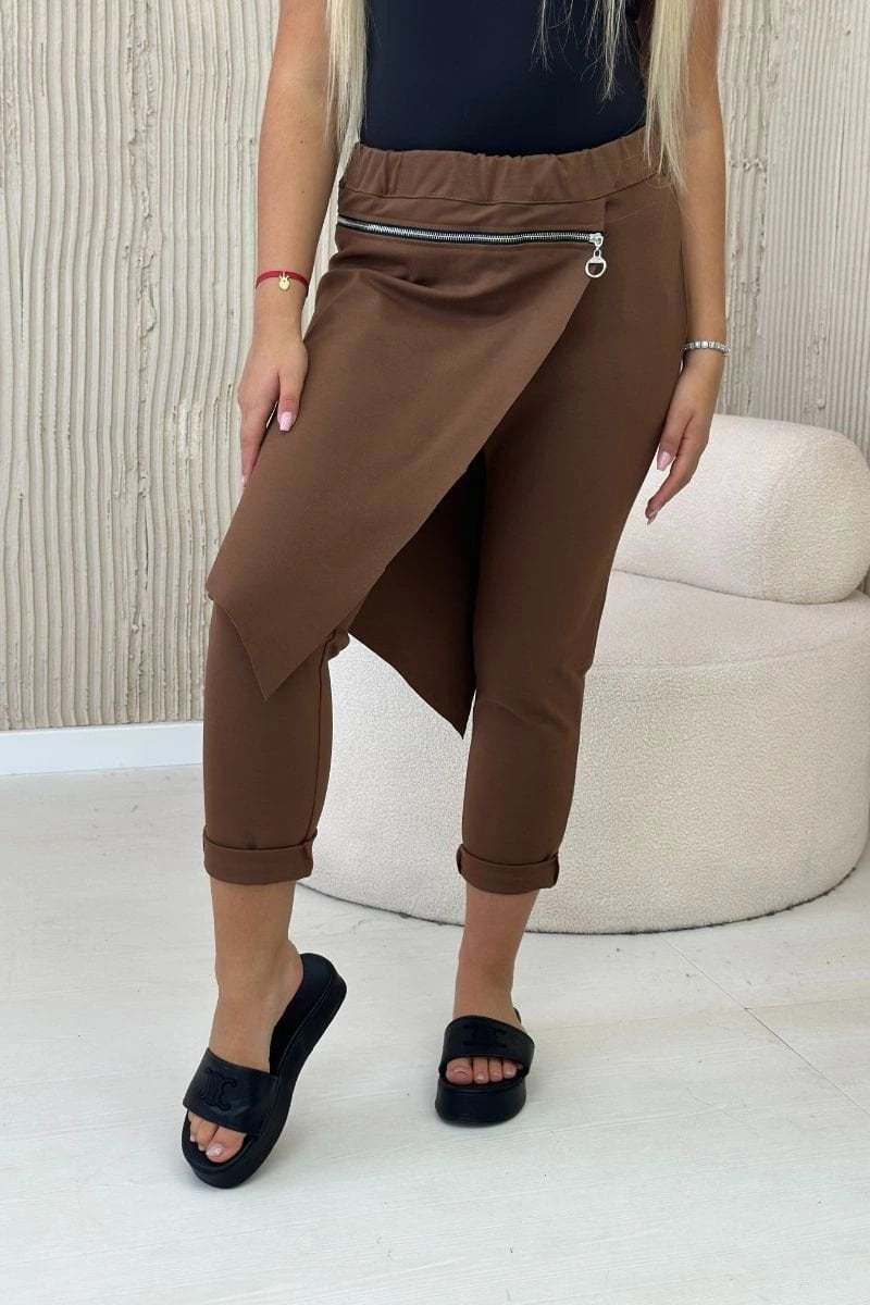 Punto Milano winter pants with decorative zipper chocolate