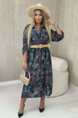 Viscose dress with belt Graphite
