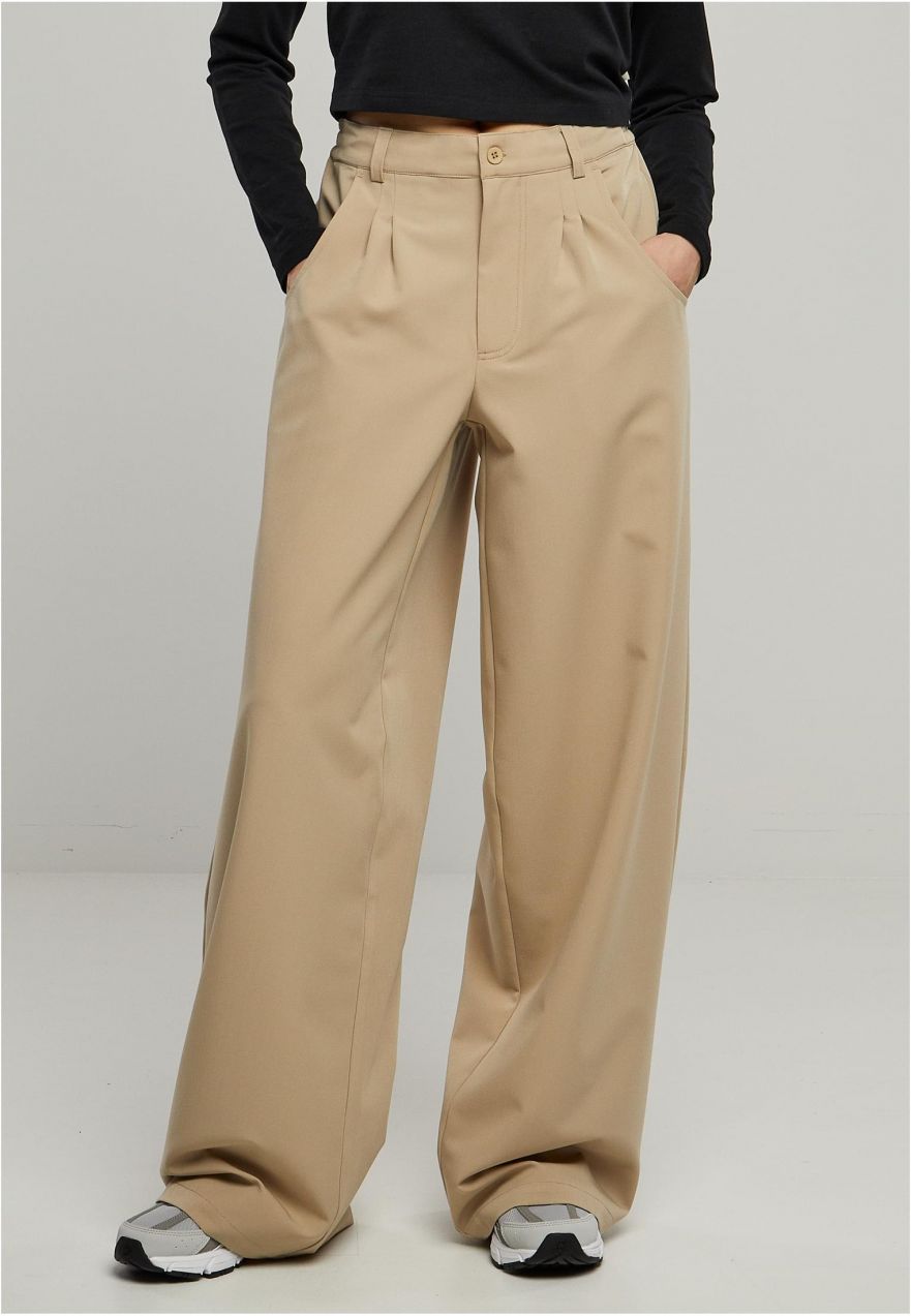 Women's trousers with ultra-wide pleating at the front sand beige