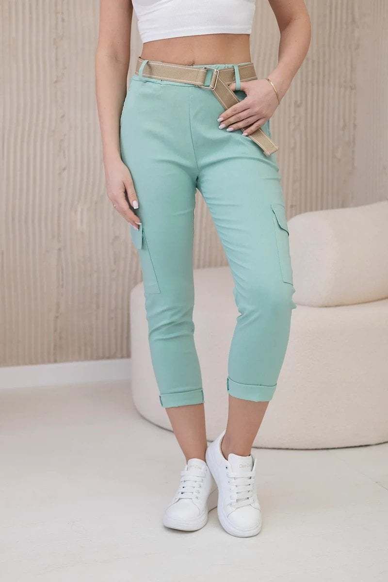 Mint trousers with belt
