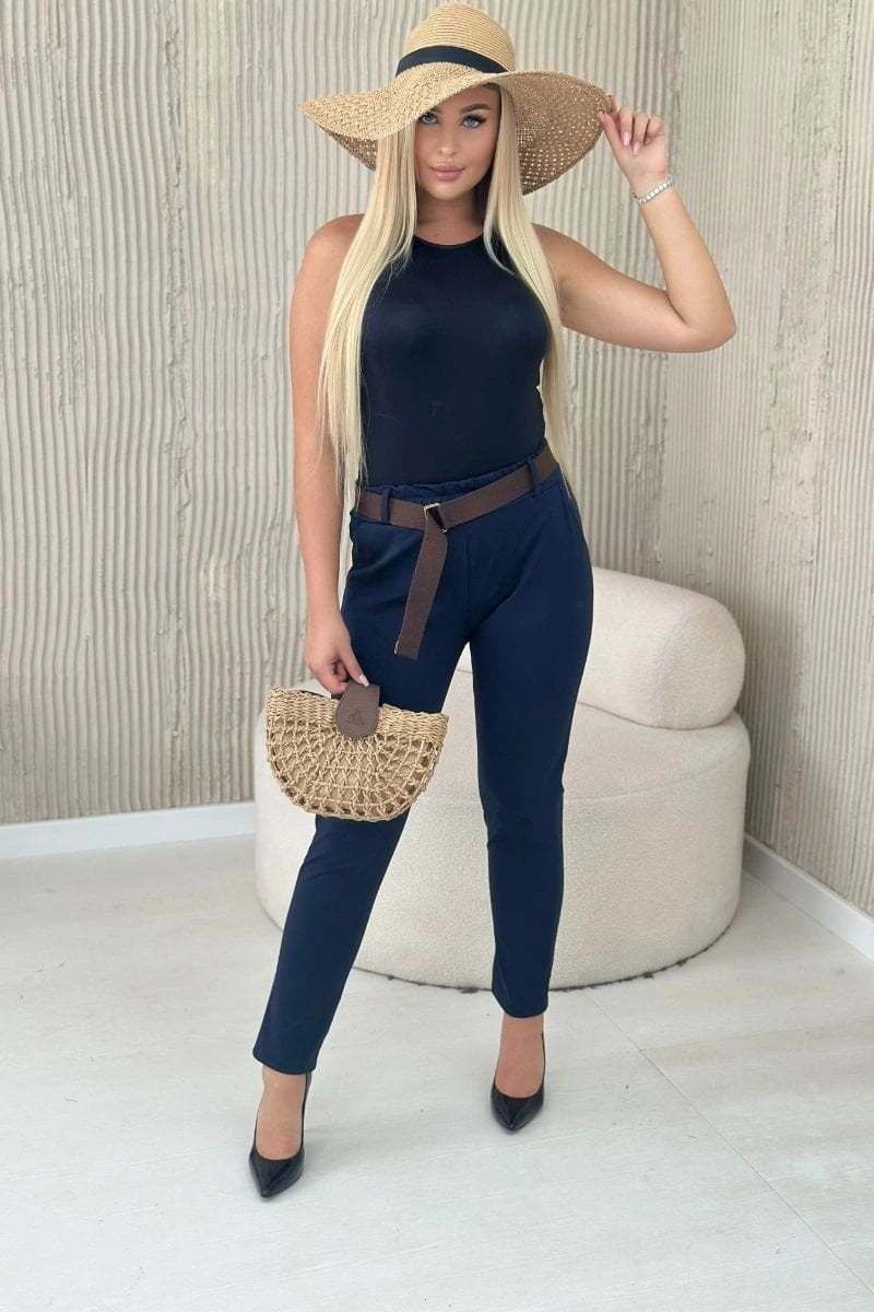 Navy blue Punto trousers with belt