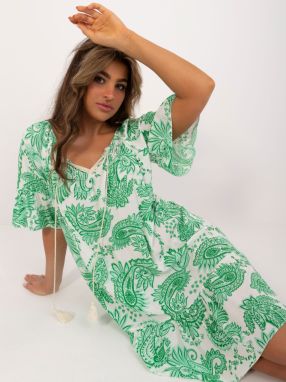 White and green dress with a tied neckline