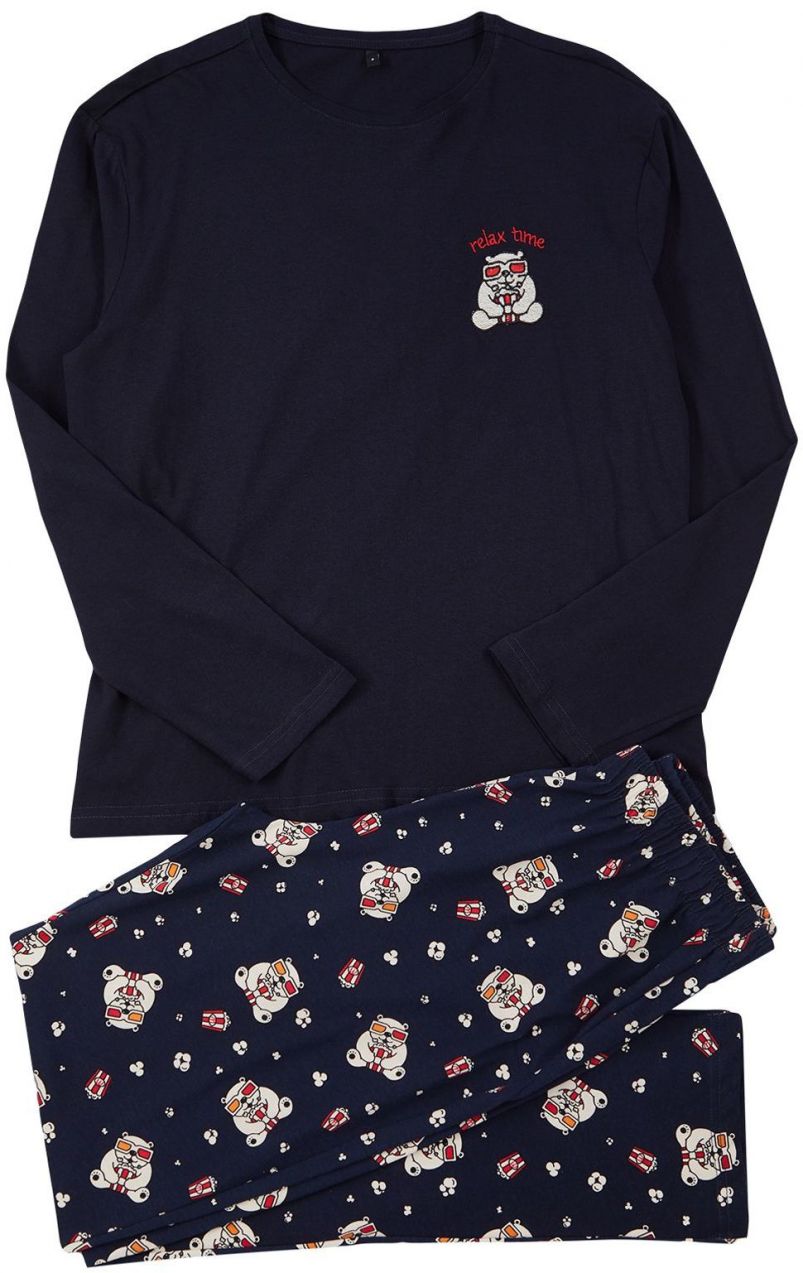 Trendyol Men's Navy Blue Regular Fit Embroidered Knitted Pajama Set