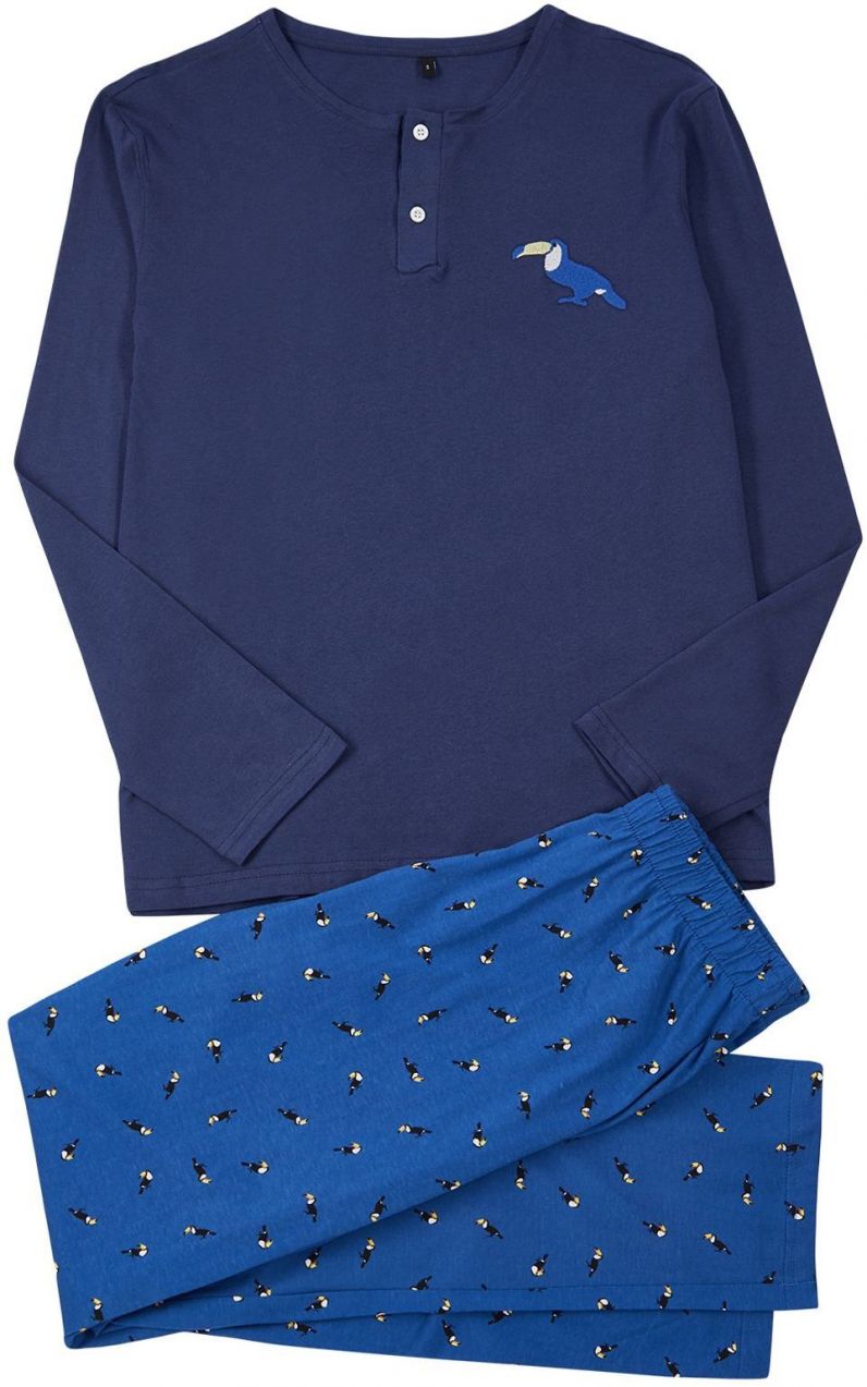 Trendyol Men's Navy Blue Regular Embroidered Knitted Pajama Set