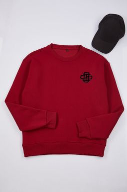 Trendyol Claret Red Oversize/Wide Cut Thick Sweatshirt with Embroidery Detail