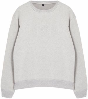 Trendyol Gray Melange Oversize/Wide Cut Embossed Text Printed Sweatshirt