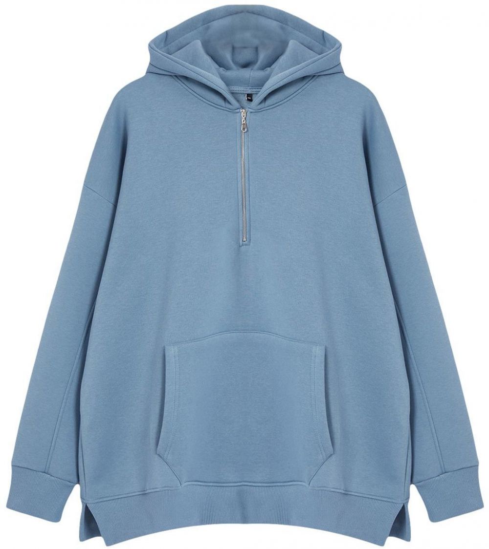 Trendyol Blue Oversize/Wide Cut Hooded Basic Plus Size Sweatshirt