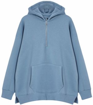 Trendyol Blue Oversize/Wide Cut Hooded Basic Plus Size Sweatshirt