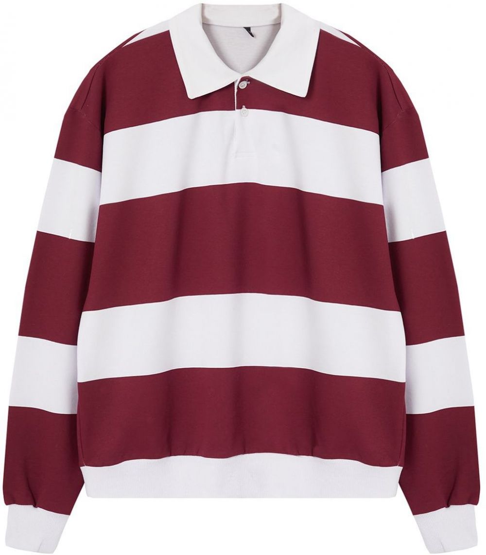 Trendyol Burgundy Oversize/Wide Cut Striped Shirt Collar Sweatshirt