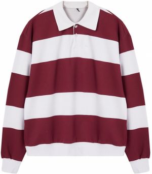 Trendyol Burgundy Oversize/Wide Cut Striped Shirt Collar Sweatshirt